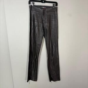 TARK'1 Peggy Jeans Womens T2 Brown Coated Faux Leather Slim Straight Denim